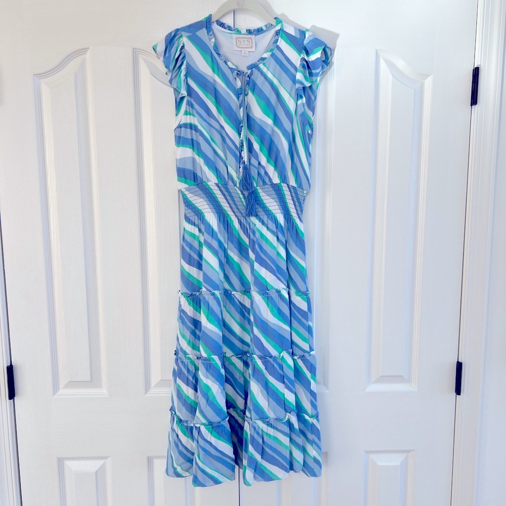 Sail To Sable Midi Dress, Size Medium, Blue and Green